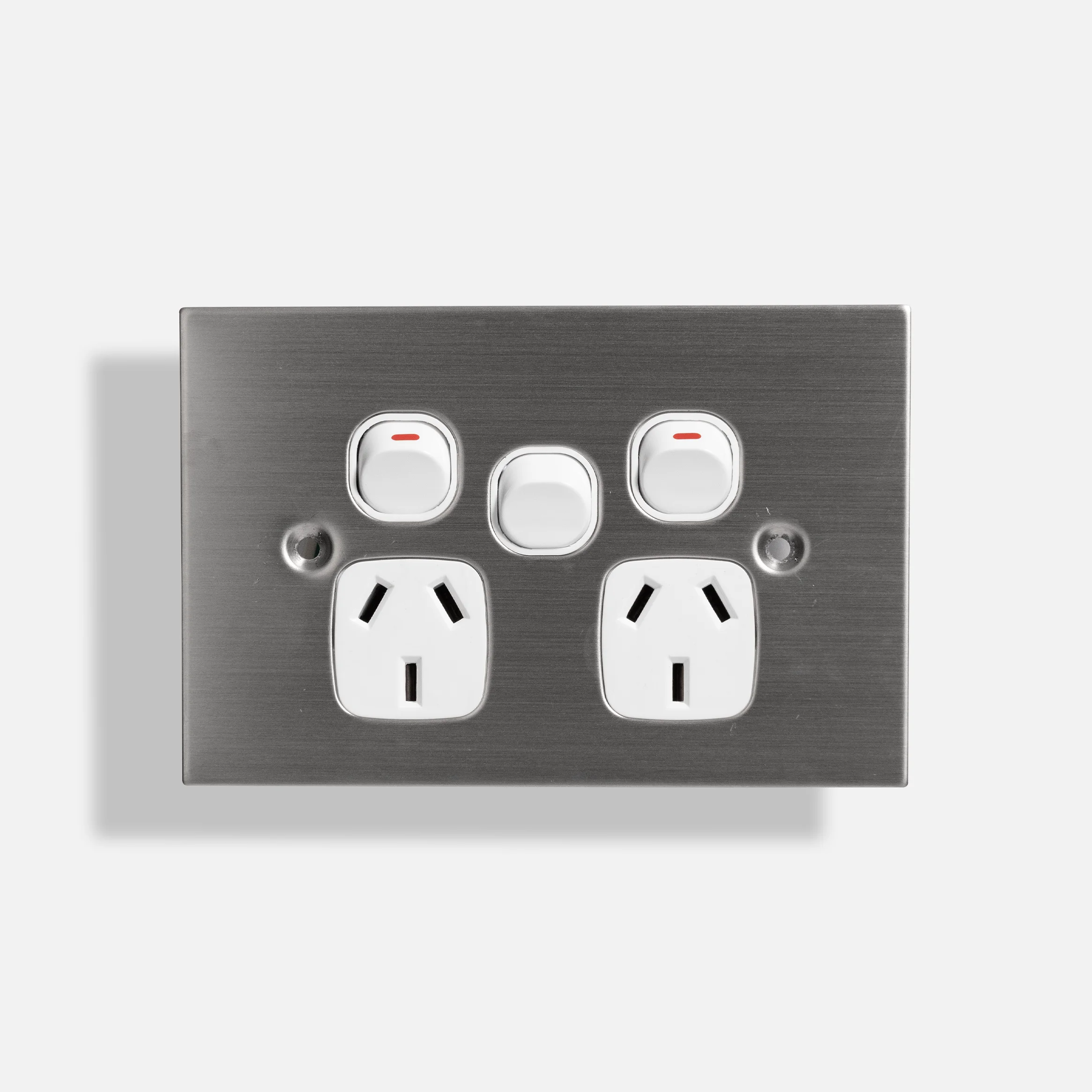Stainless steel double power point 10A, extra switch 15A