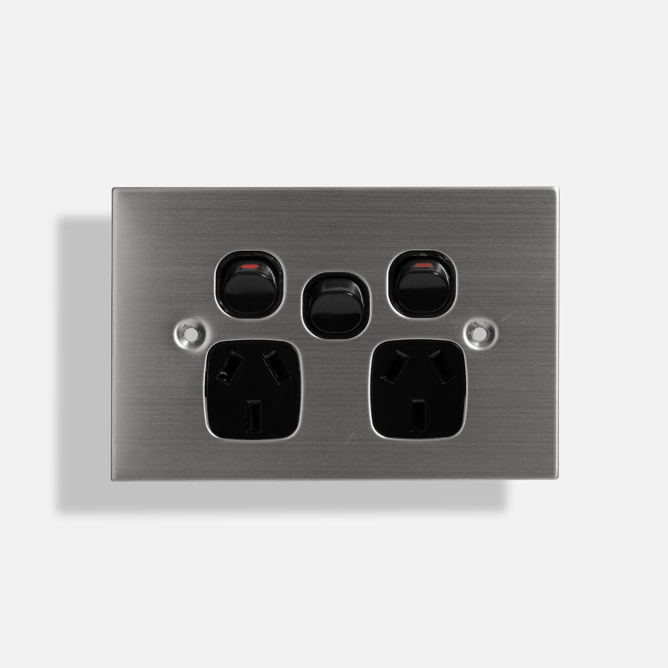 Black Stainless steel double power point 10A, extra 15A