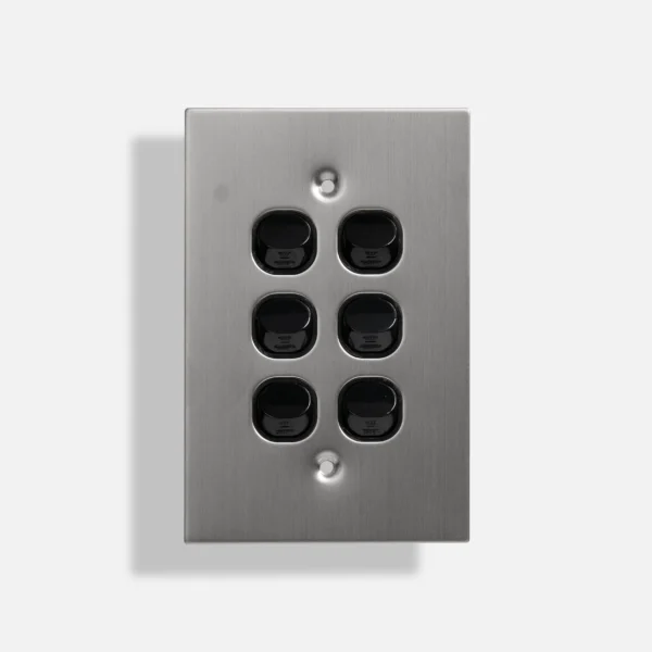 Black six gang stainless steel switch vertical
