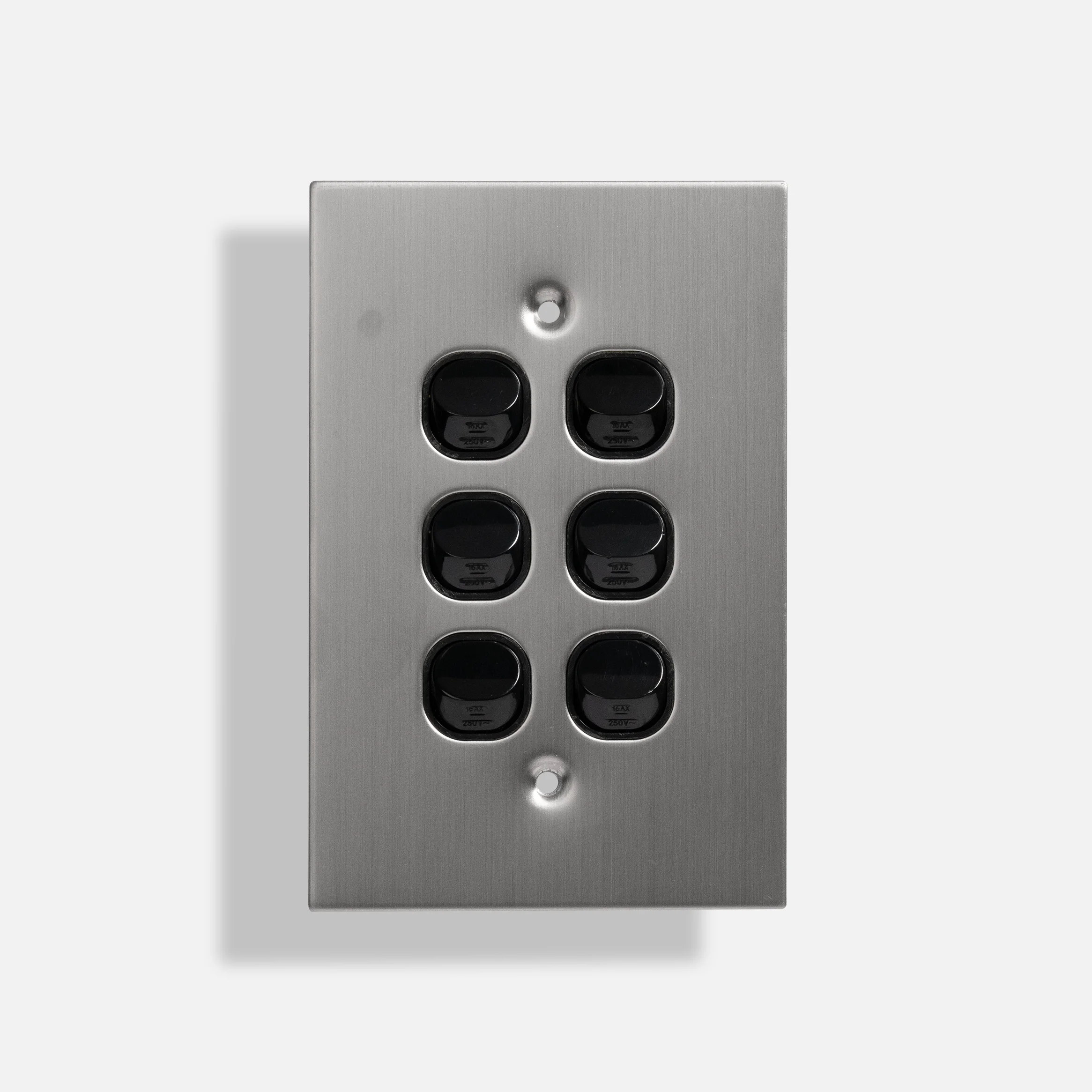 Black six gang stainless steel switch vertical
