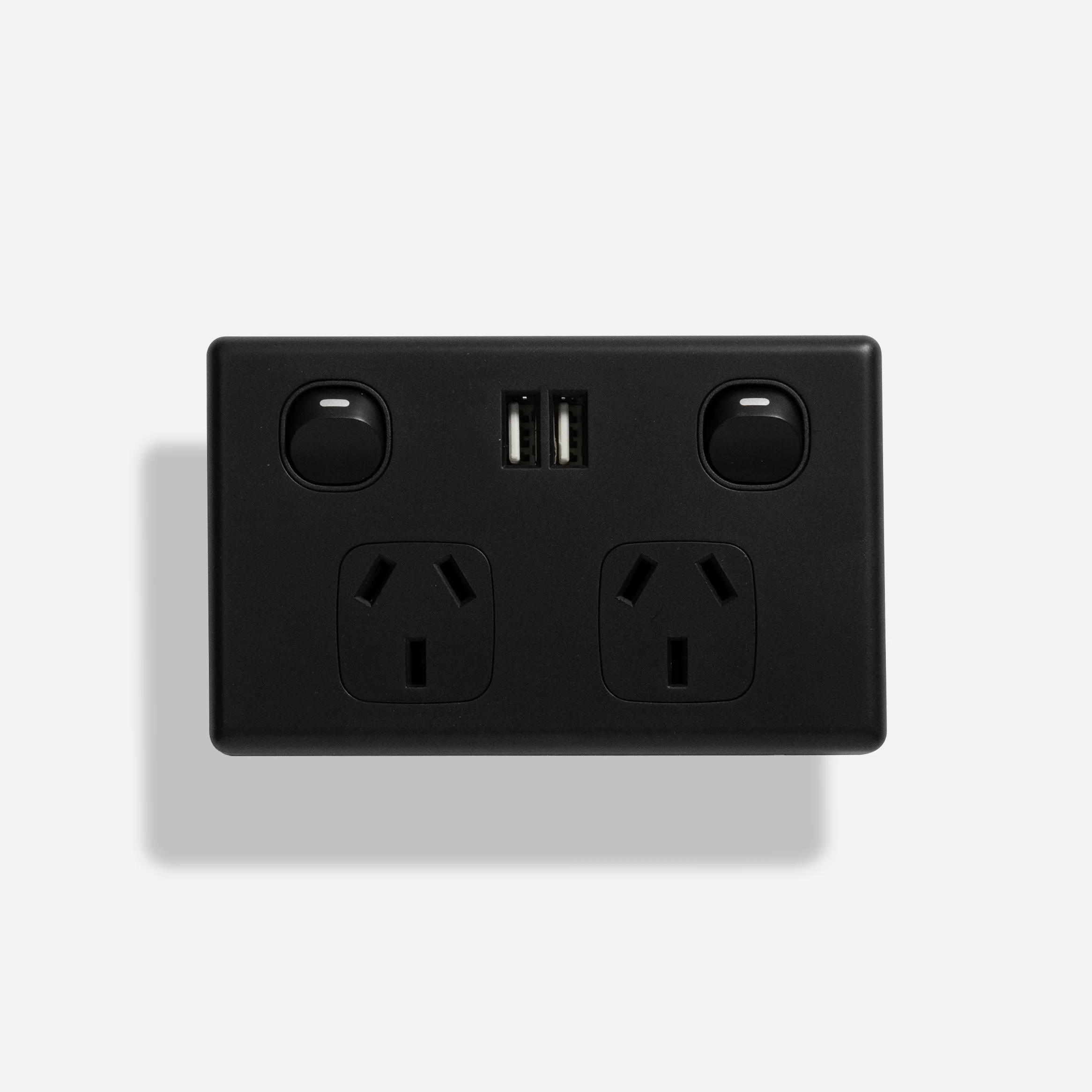 Matte Black double power point with double USB (2.1A) (50pcs BULK BUY)