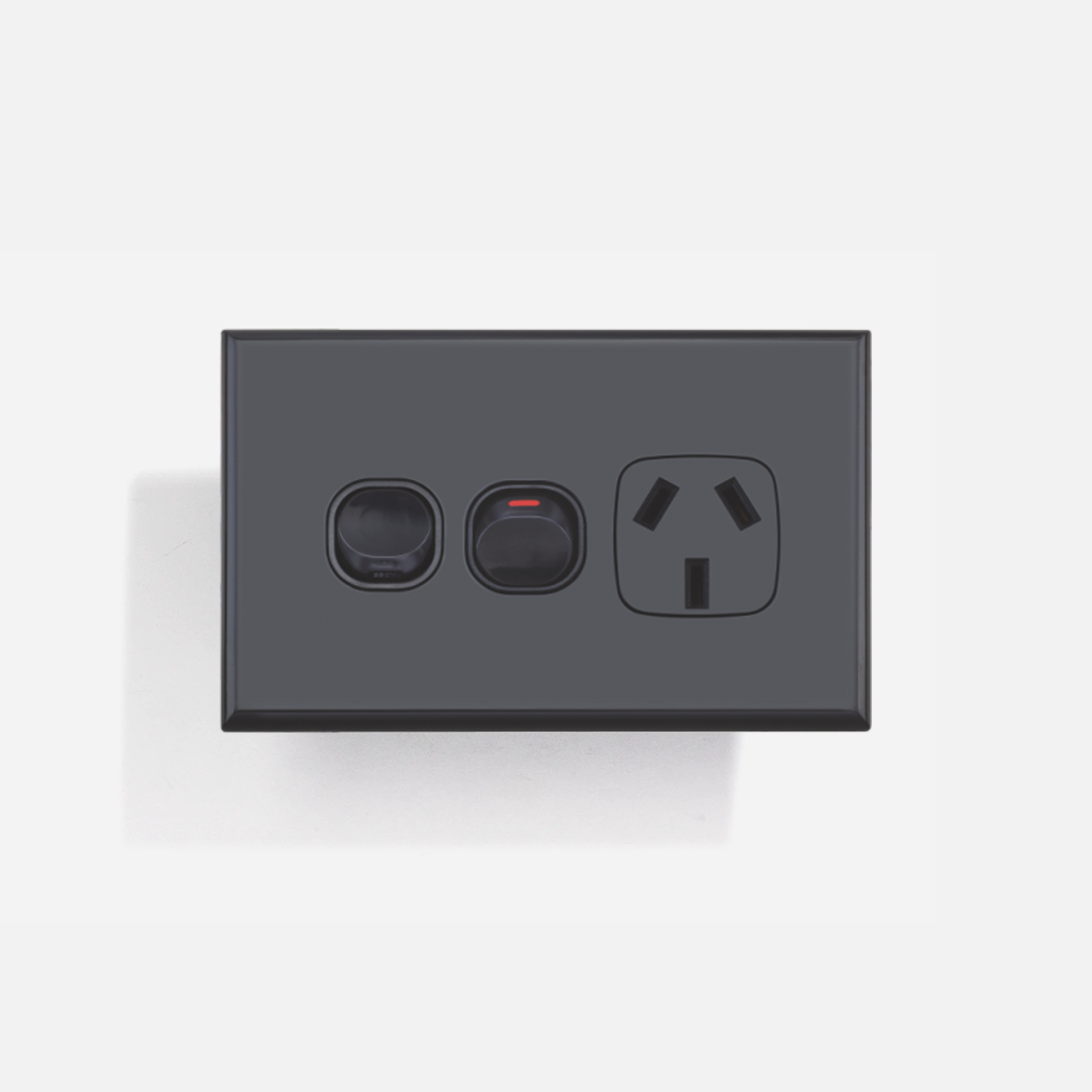 Black standard single power point 10A, extra switch 16A